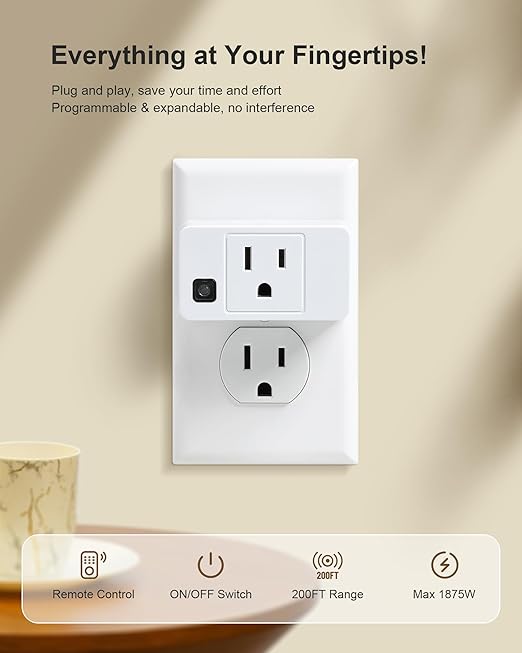 Wireless Remote Control Outlet, 200FT Long Range Remote Light Switch, Mini - Image 2