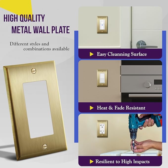 ENERLITES Decorator Switch or Outlet Metal Wall Plate, Stainless Steel Outlet - Image 5