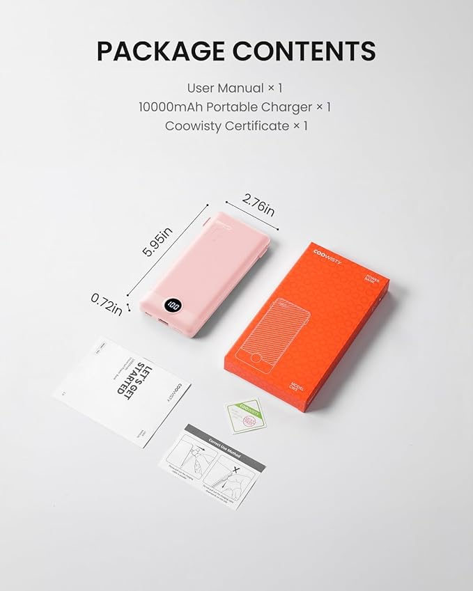 Coowisty Portable Charger Built-in Cables and Wall Plug, 10000mAh Slim USB C - Image 8
