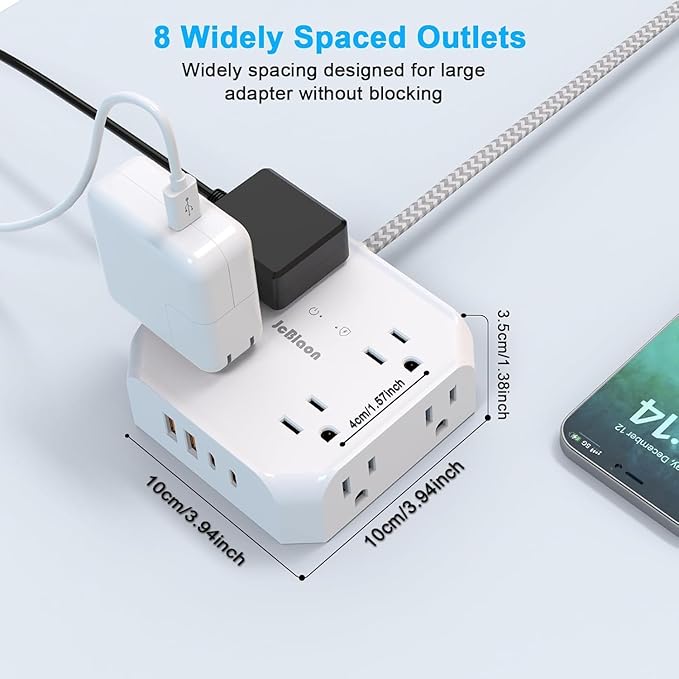 Surge Protector Flat Plug Power Strip, 10Ft Extension Cord - Image 4