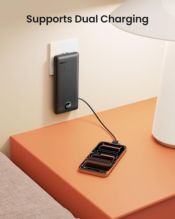 Coowisty Portable Charger with Wall Plug, Slim USB C Power Bank with Built-in - Image 5