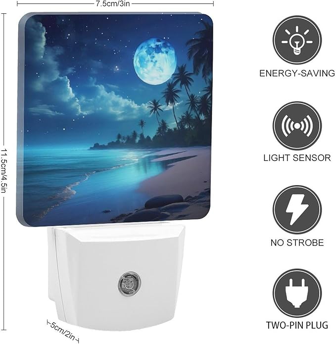 YKJAHSD Moon Beach Night Light, Plug into Wall Decor Nightlights - Image 2