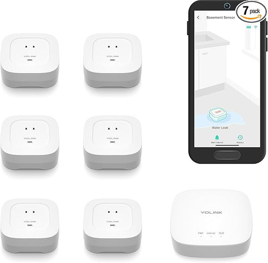 YoLink Water Leak Starter Kit: Hub + 6 Leak Sensor 4, LoRa Long-Range, by YoLink