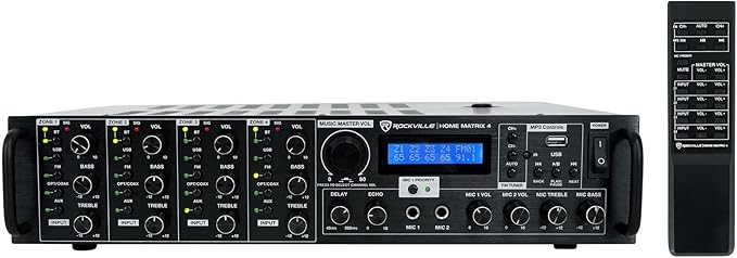 Rockville Home Matrix 4 600W Multi Room Receiver/Amplifier, Mic Inputs by Rockville