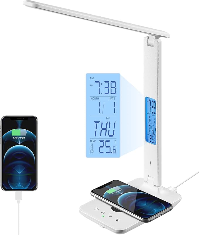 poukaran LED Desk Lamp with Wireless Charger, USB Charging Port, Office Table by PoukaranDirect