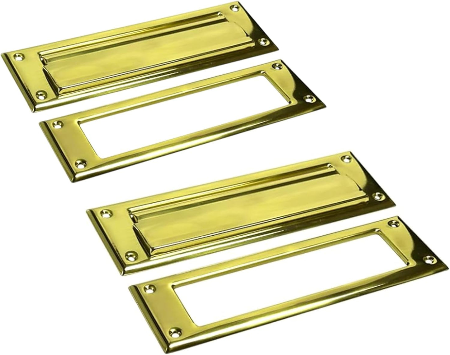 QCAA Solid Brass Mail Slot, with Solid Brass Interior Frame, 13" x 3.625", Polished Brass, 2 Pack, Made in Taiwan