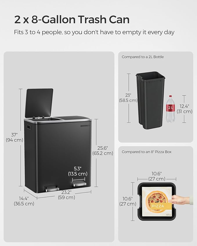SONGMICS Trash Can, 2 x 8 Gallon Garbage Can - Image 5