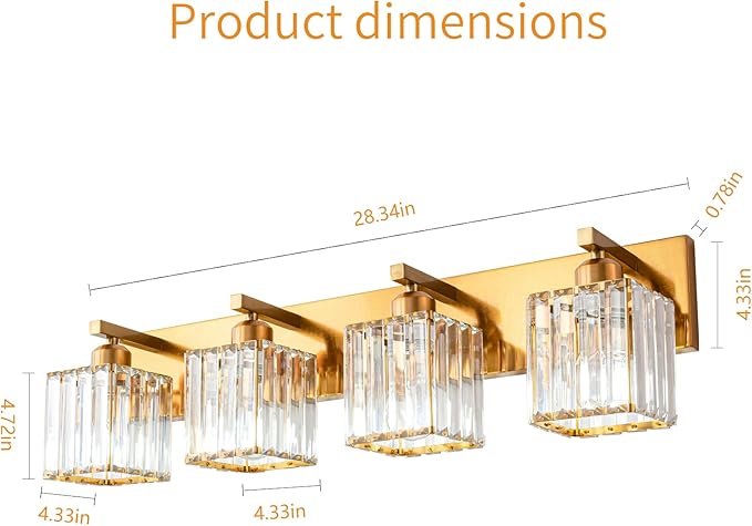 FDPBY Modern Vanity Light 4-Lights Modern Gold Brushed Brass Finish Crystal - Image 5