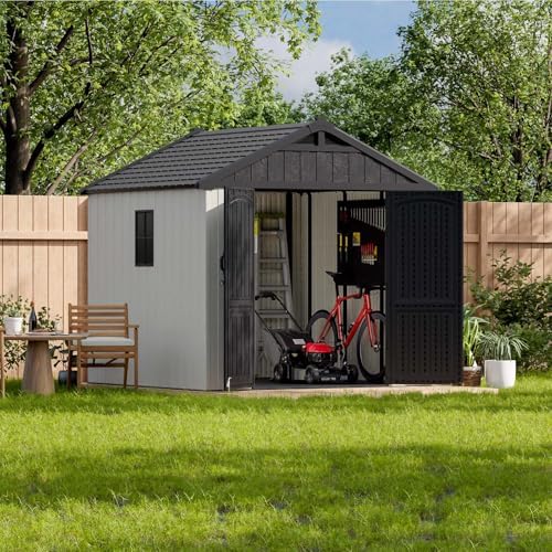patiowell 8x8 ft resin outdoor storage shed with shown in use