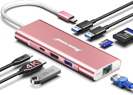 Hiearcool USB C Hub Ethernet, 8in1 USBC Hub Multi-Port Adapter, USB-C to HDMI by Hiearcool