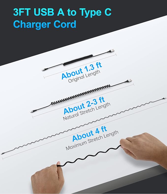 USB Type C Coiled Cable Fast Charging, Short USB A to USB C Charge Cable - Image 6