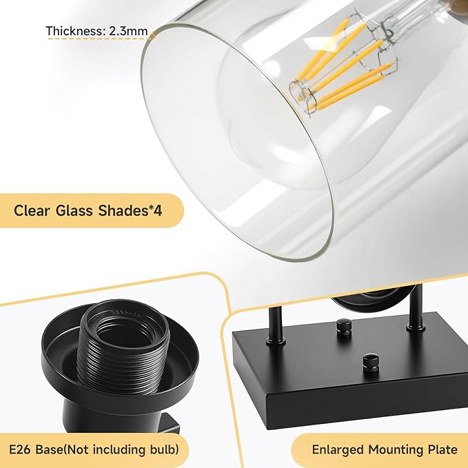 DIKAIDA Bathroom Vanity Light, 4-Light Modern Matte Black Wall Sconce Lighting - Image 4