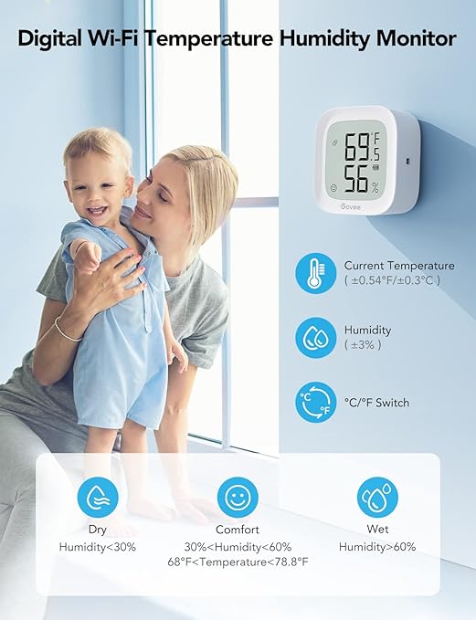 Govee WiFi Thermometer Hygrometer H5103, Indoor Bluetooth Temperature Humidity - Image 3
