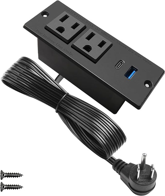 USB C Recessed Power Strip Fast Charge Desktop Power Station 2 Outlets 2 USB by 4LEAF