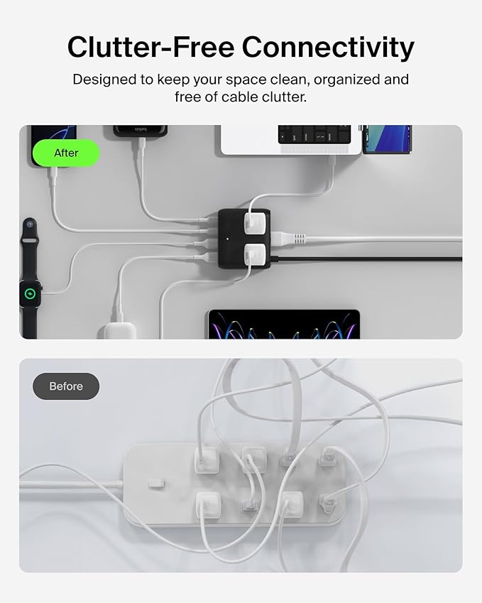 Belkin GaN Charging Station 70W, 7-in-1 Dual USB C Charger w/ 3X AC Outlets - Image 6