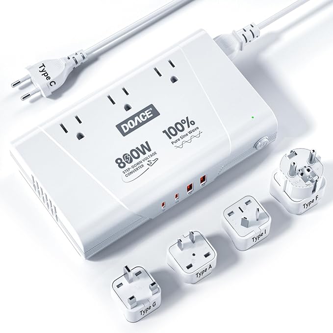 DOACE 800W Pure Sine Wave Voltage Converter US to Europe - 220V to 110V by DOACE
