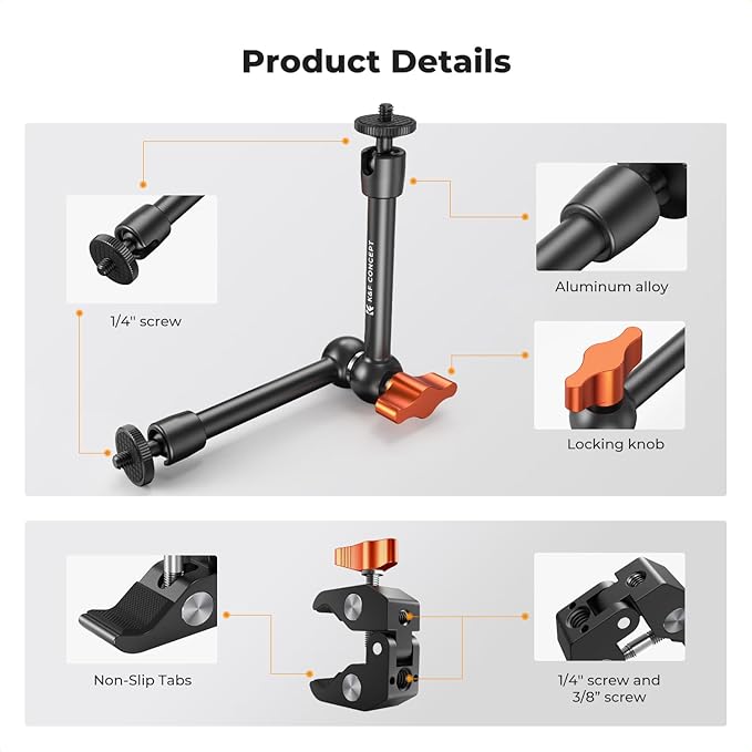 K&F CONCEPT 9.8" Magic Arm Clamp Kit - Image 2