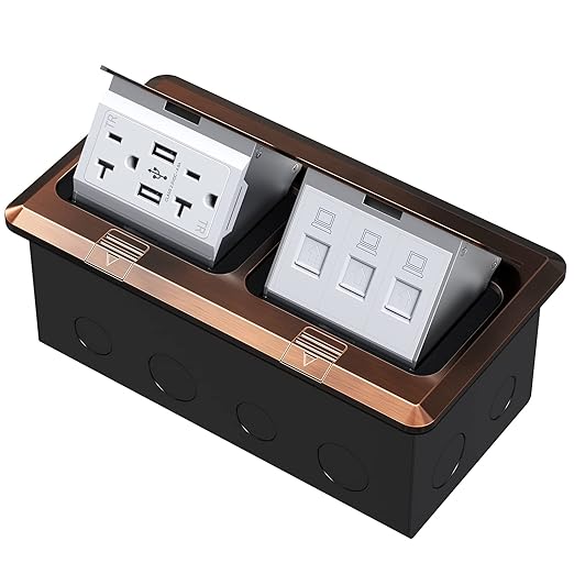 KYHSHJ Dual Pop-Up Floor Electrical Outlet Box Kit，20 Amp Stainless Steel USB by KYHSHJ