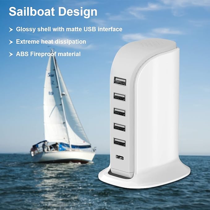 Charging Station for Multiple Devices 40W Upoy, Wall Charger Block 5 USB Ports - Image 2
