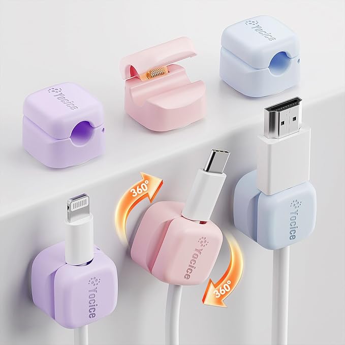 Yocice 6Pack Rotatable Cord Organizer, Spring Cable Clips Desk Cable Management by Yocice