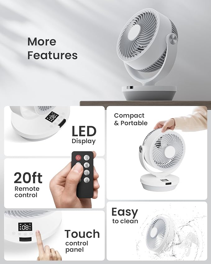 PNTCK Air Circulator Fan for Bedroom, 90° Oscillating & 120° Tilt, 60ft Strong - Image 5