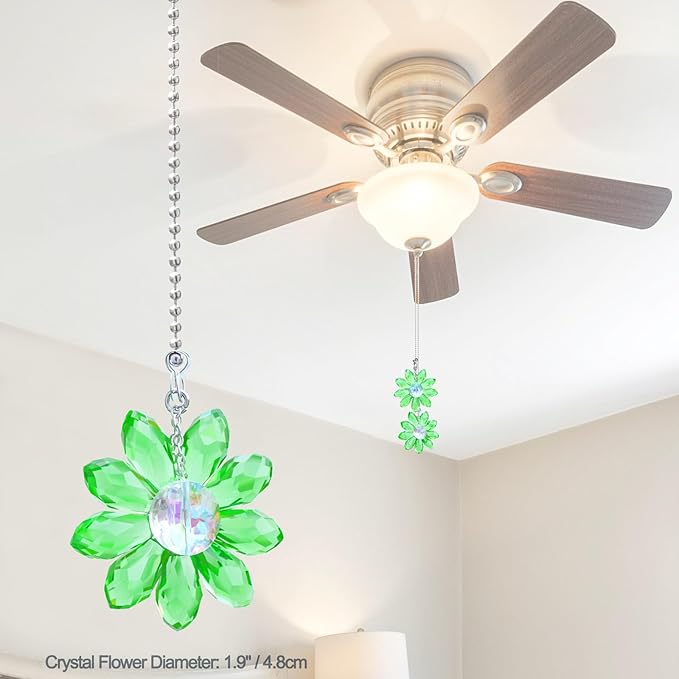 LEFERS Ceiling Fan Pull Chain, 2 Pieces 1.8" Crystal Glass Flower Pendants - Image 3