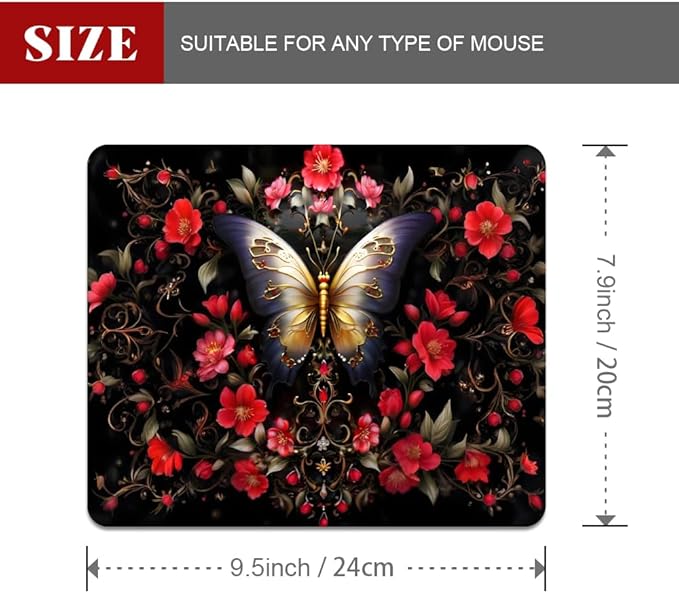 Black Butterfly Square Mouse pad, Waterproof, Anti Slip Rubber Base, Computer - Image 2