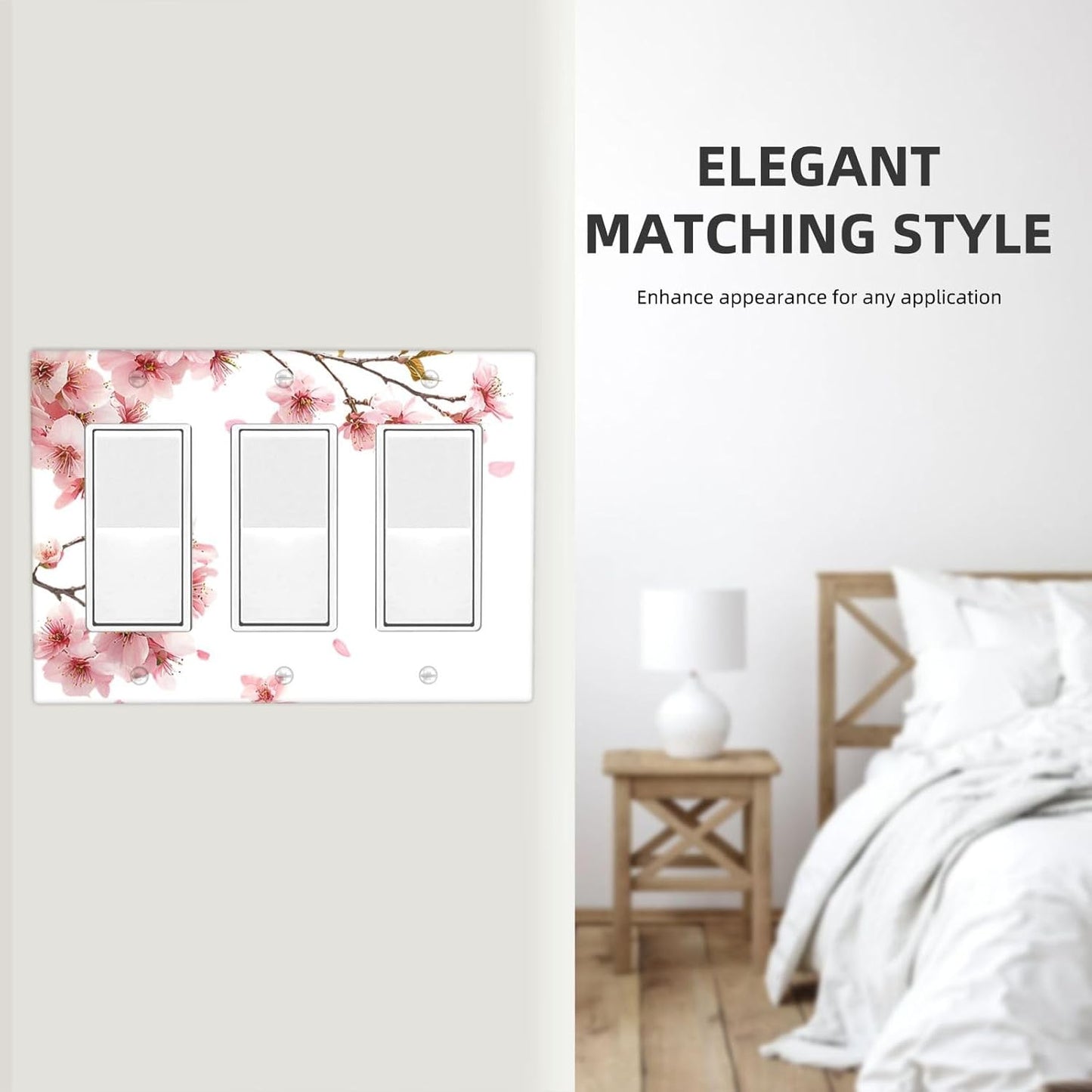 Decorative Outlet Covers Sakura Cherry Blossom Delicate Pink Floral Art 3 Gang Wall Plate Triple Rocker Light Switch Covers Switch Plate Cover for Living Room Bedroom Office