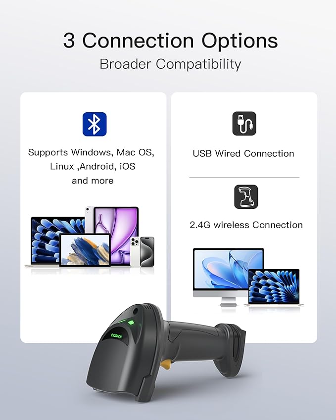 Inateck Wireless Barcode Scanner, 1D/2D QR Code Scanner - Image 5
