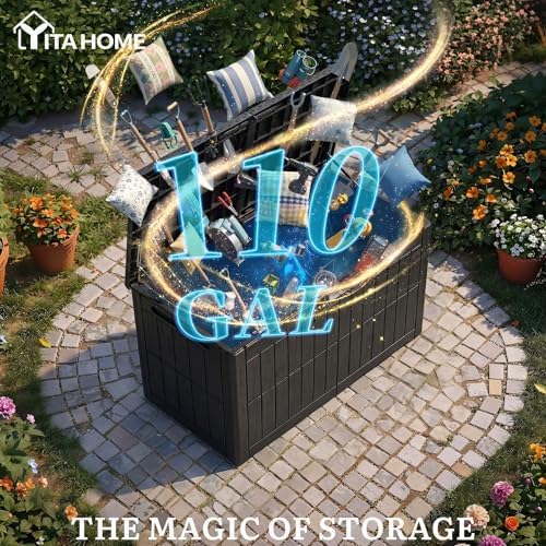 yitahome 110 gallon outdoor deck box shown in use