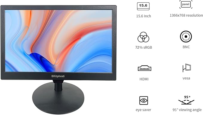 SKitphrati 15.6 Inch Small Computer PC Monitor, 1366x768 Video Screen - Image 2