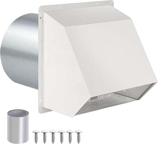 7Inch Hooded Wall Vent with Screen and Damper, Galvanized Steel Exhaust Vent by JYINCPED