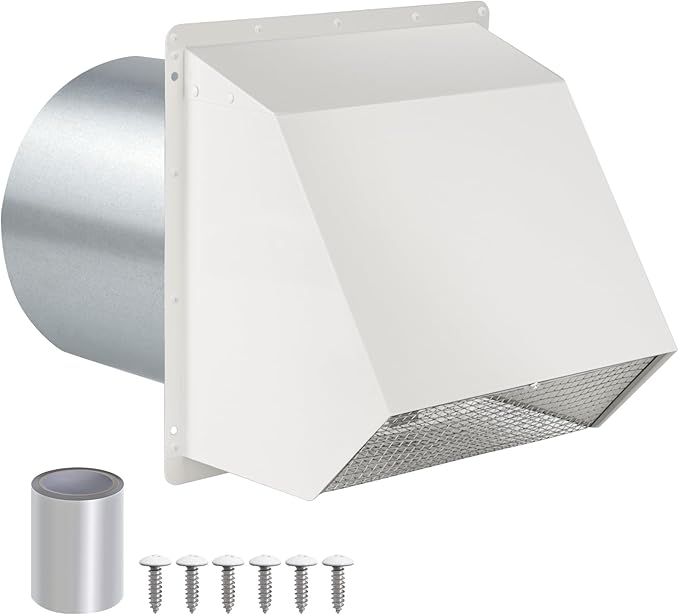 6 Inch Hooded Wall Vent with Screen and Damper, Wall Exhaust Vent Cover Cap by JYINCPED