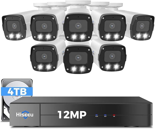 Hiseeu 12MP PoE Security Camera System, 121° Wide View, Person Vehicle Detect by Hiseeu