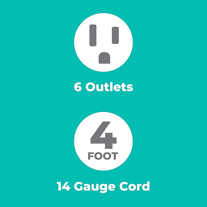 KMC 6-Outlet Surge Protector Power Strip 2-Pack, 900 Joules, 4-Foot Extension - Image 9