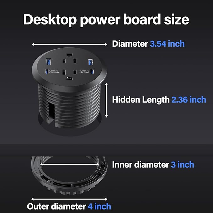 3 inch Desktop Power Grommet USB C, 65W Fast Charging Station, Furniture - Image 6