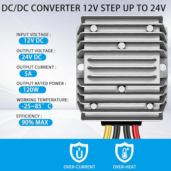 DC/DC Converter 12V Step Up to 24V, Boost Converter 5A 120W Voltage Regulator - Image 2