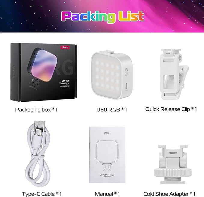 ULANZI U60 RGB Video Lights White LED Camera Light 360° Full Color Portable - Image 9