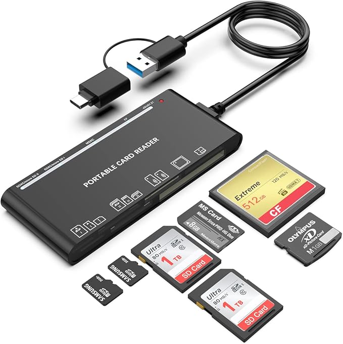USB C USB3.0 Multi Card Reader for SD, Micro SD, MS Cards - 7 in 1 Adapter Hub by Rocketek