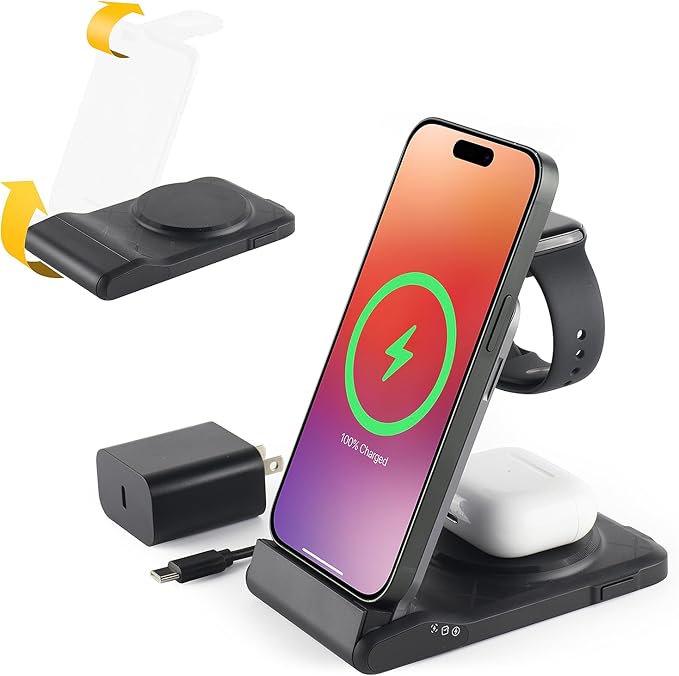 3 in 1 Charging Station for Multiple Devices, Travel Wireless Charging Station by PEFERIDA