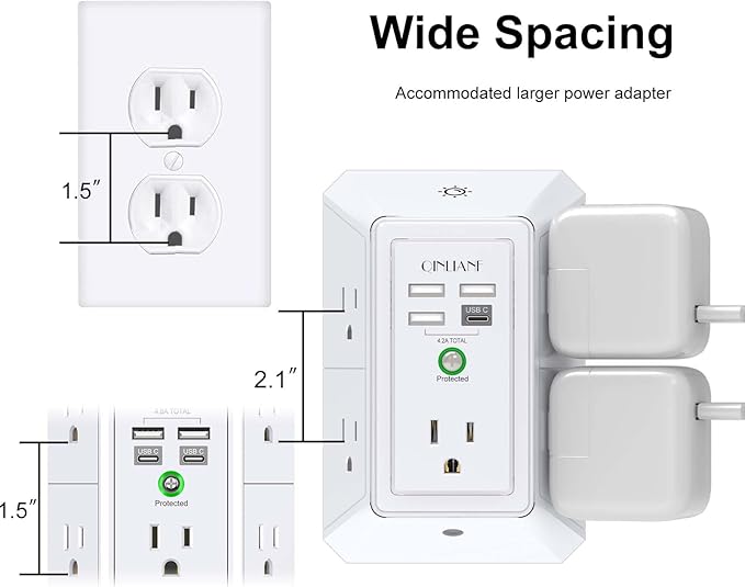 3-Sided Outlet Extender with Night Light - Image 6