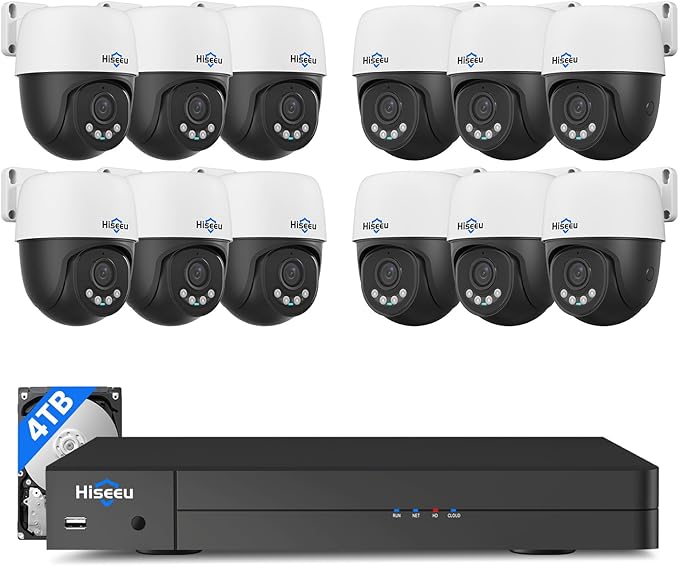 【360°View】 Hiseeu 12MP NVR 12 Pcs 5MP PoE PTZ Cameras, 350°Pan 90° Tilt，Auto by Hiseeu