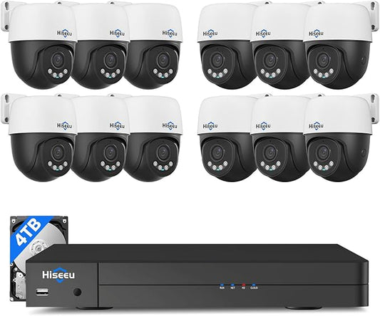 【360°View】 Hiseeu 12MP NVR 12 Pcs 5MP PoE PTZ Cameras, 350°Pan 90° Tilt，Auto by Hiseeu