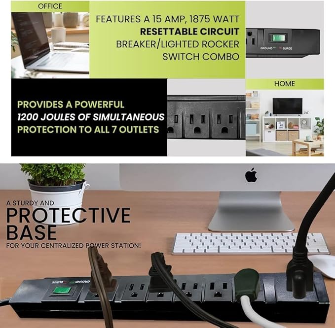GoGreen Power Inc. 7 Outlet Surge Protector, 6FT Cord, 2 Pack - Image 6