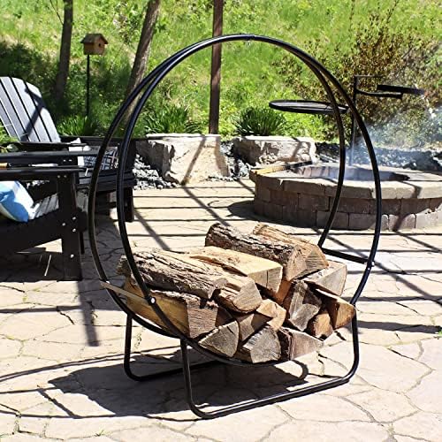 sunnydaze outdoor firewood rack, heavy-duty steel, 48” diameter on a desk or shelf