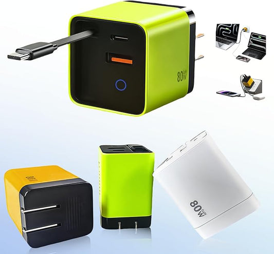 80W GaN Fast Charger with Retractable USB-C Cable 3-in-1 Wall Charger Block by WOTEREVO