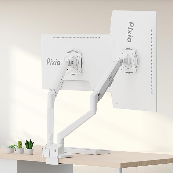 Pixio PS1D Wave White Dual Monitor Arm Stand Desk Mount - Image 7