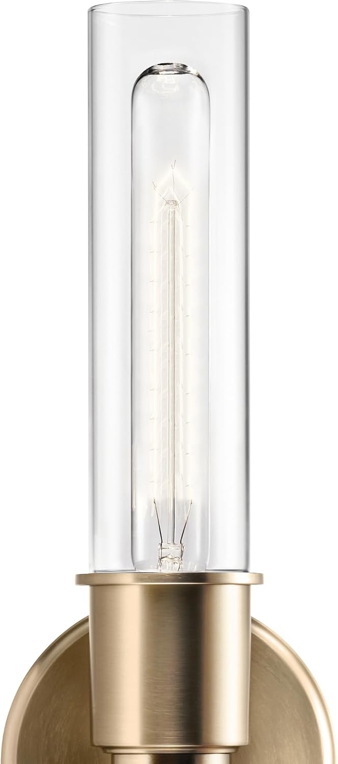 Kichler Aviv 24" 2-Light Wall Sconce Light, Champagne Bronze | Clear glass shades mount up or down and showcase bulb filaments in bedrooms, hallways, kitchens and laundry rooms, 52654CPZ