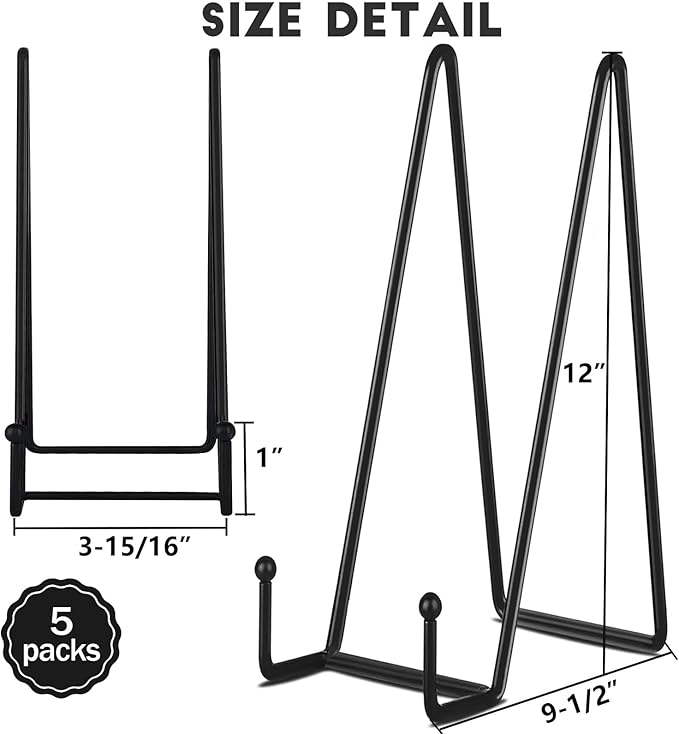 IBosins 5 Pack 12 Inch Plate Holder Display Stands, Large Metal Black Frame - Image 2