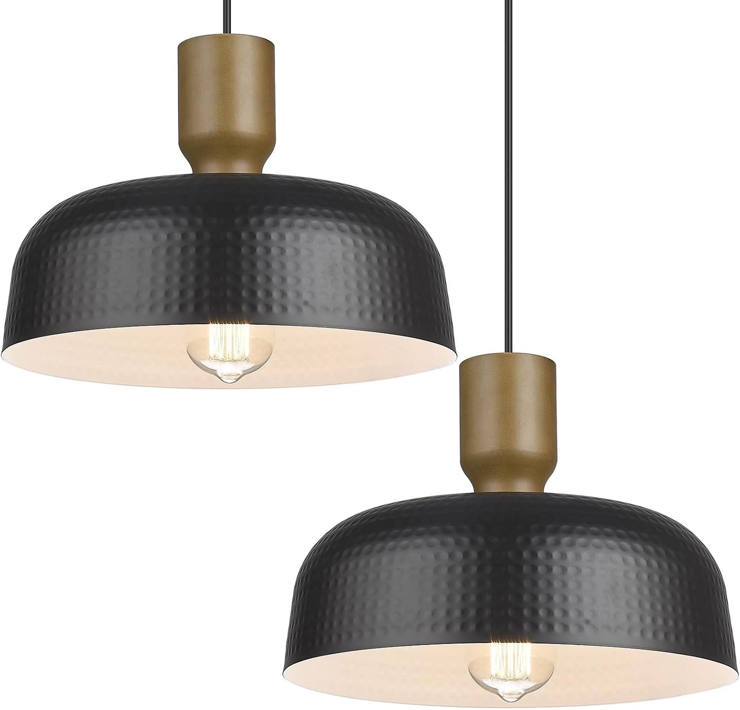 Farmhouse Pendant Lights, 2pcs Adjustable Hanging Light Fixtures with Hammered Metal Shade, 12.4 inch Pendant Lighting for Kitchen Island, Blue